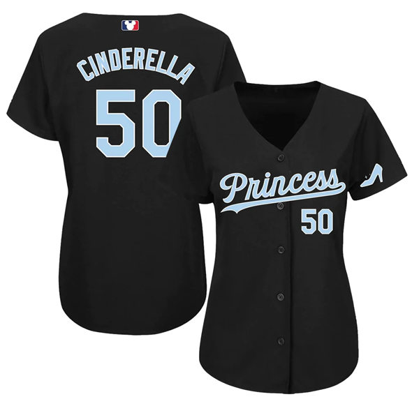 Mens Youth Disney #50 Cinderella Princess Cindy Baseball Jersey Black