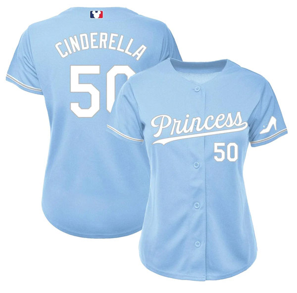 Womens Disney Custom Blue Princess Cindy Baseball Jersey