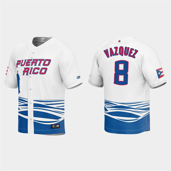 Mens Youth Puerto Rico #8 Christian Vazquez 2023 World Baseball Classic Replica Jersey - White