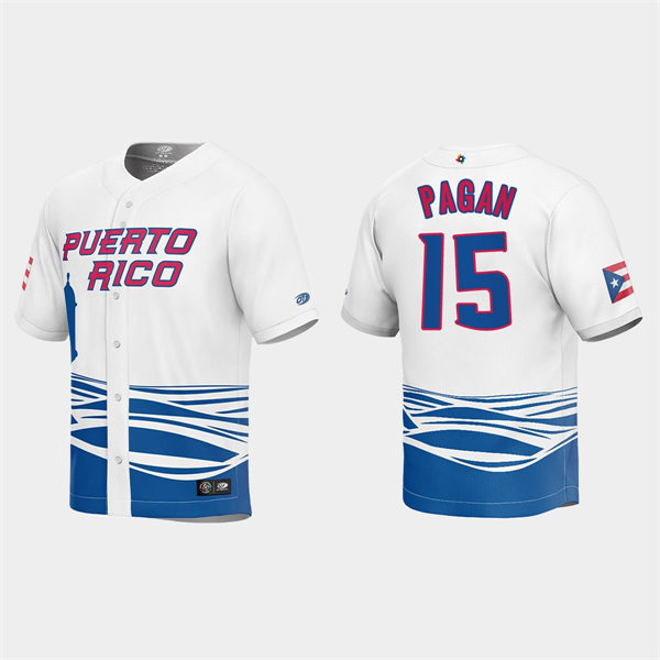 Mens Youth Puerto Rico #15 Emilio Pagan 2023 World Baseball Classic Replica Jersey - White