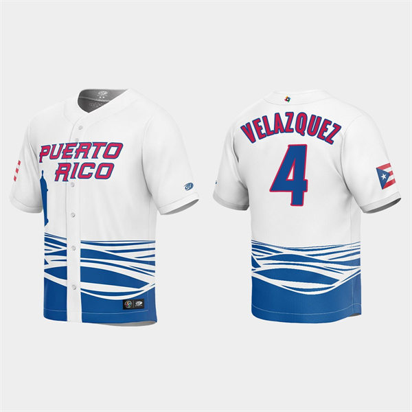 Mens Youth Puerto Rico #4 Nelson Velazquez 2023 World Baseball Classic Replica Jersey - White