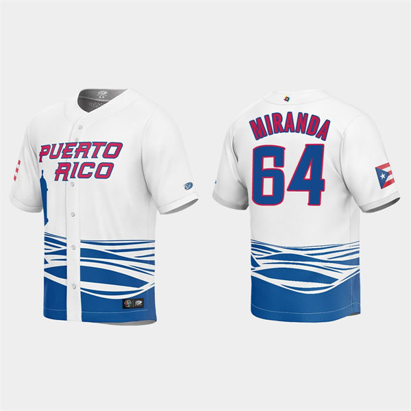 Mens Youth Puerto Rico #64 Jose Miranda 2023 World Baseball Classic Replica Jersey - White