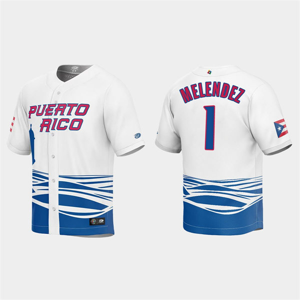 Mens Youth Puerto Rico #1 MJ Melendez 2023 World Baseball Classic Replica Jersey - White