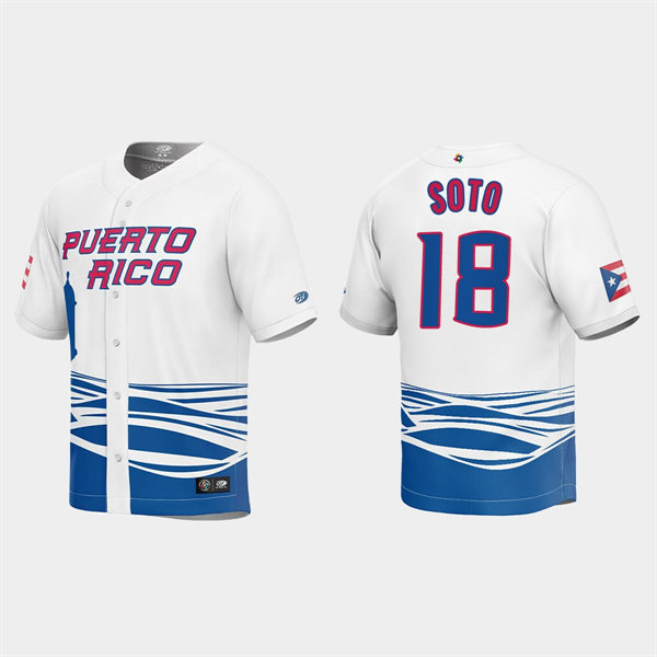 Mens Youth Puerto Rico #18 Neftali Soto 2023 World Baseball Classic Replica Jersey - White