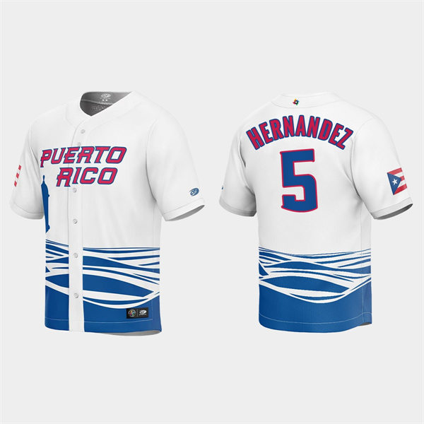 Mens Youth Puerto Rico #5 Enrique Hernandez 2023 World Baseball Classic Replica Jersey - White