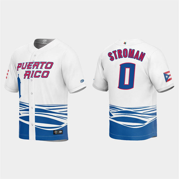 Mens Youth Puerto Rico #0 Marcus Stroman 2023 World Baseball Classic Replica Jersey - White