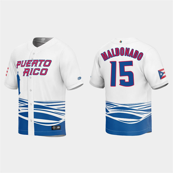Mens Youth Puerto Rico #15 Martin Maldonado 2023 World Baseball Classic Replica Jersey - White
