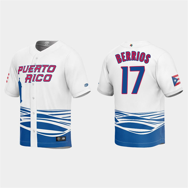 Mens Youth Puerto Rico #17 Jose Berrios 2023 World Baseball Classic Replica Jersey - White