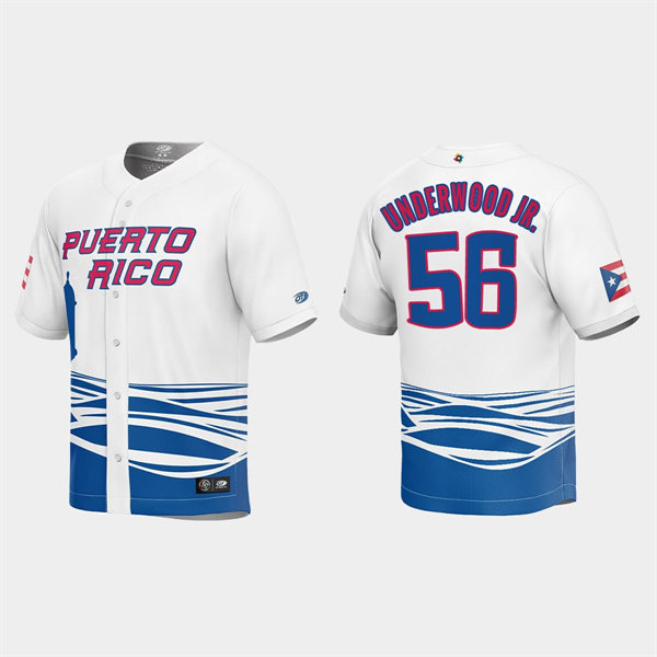 Mens Youth Puerto Rico #56 Duane Underwood Jr. 2023 World Baseball Classic Replica Jersey - White