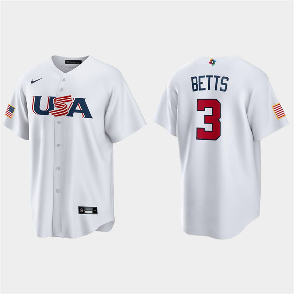 Mens Youth USA #3 Mookie Betts 2023 World Baseball Classic Replica Jersey - White