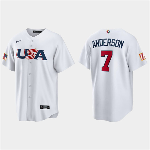 Mens Youth USA #7 Tim Anderson 2023 World Baseball Classic Replica Jersey - White