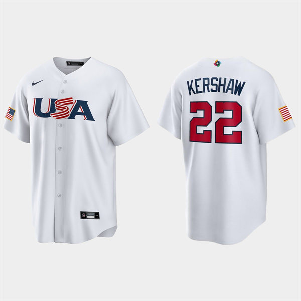 Mens Youth USA #22 Clayton Kershaw 2023 World Baseball Classic Replica Jersey - White