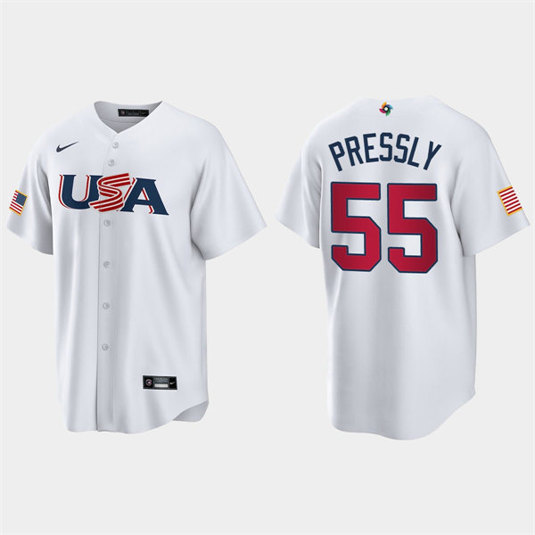 Mens Youth USA #55 Ryan Pressly 2023 World Baseball Classic Replica Jersey - White