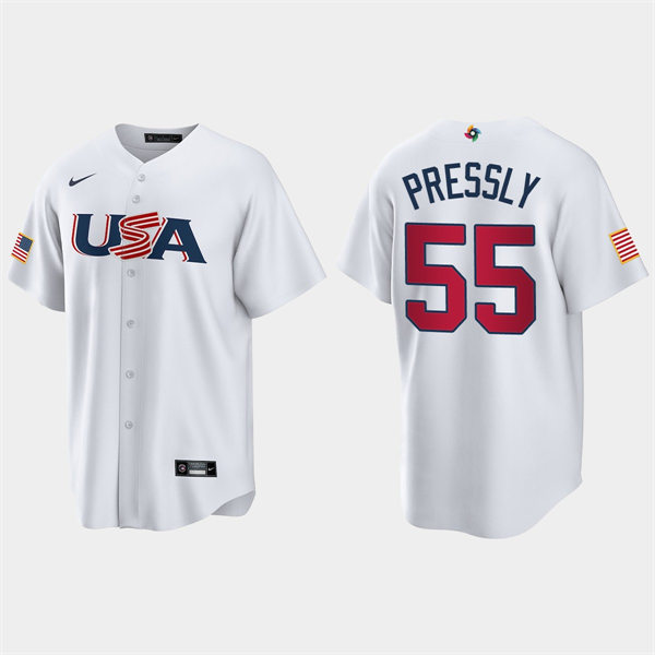 Mens Youth USA #55 Ryan Pressly 2023 World Baseball Classic Replica Jersey - White