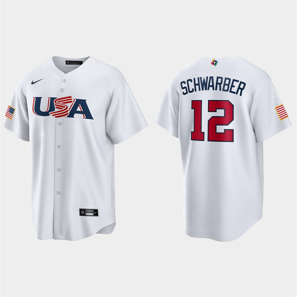 Mens Youth USA #12 Kyle Schwarber 2023 World Baseball Classic Replica Jersey - White