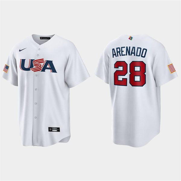 Mens Youth USA #28 Nolan Arenado 2023 World Baseball Classic Replica Jersey - White