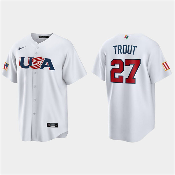 Mens Youth USA #27 Mike Trout 2023 World Baseball Classic Replica Jersey - White