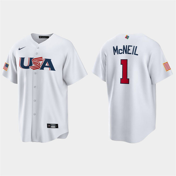 Mens Youth USA #1 Jeff McNeil 2023 World Baseball Classic Replica Jersey - White