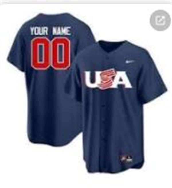 Mens Youth USA Custom 2023 World Baseball Classic Replica Jersey - Navy