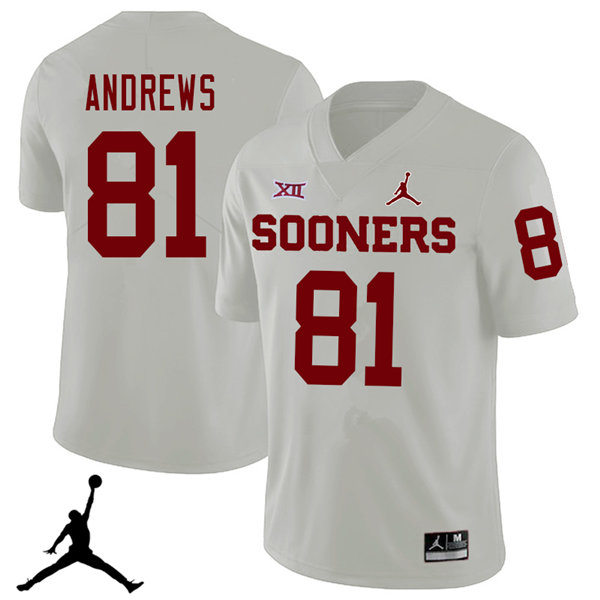 Mens Youth Oklahoma Sooners #81 Mark Andrews White College Football Game Jersey