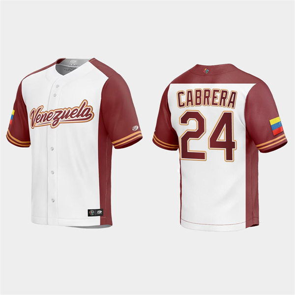 Mens Youth Venezuela #24 Miguel Cabrera Venezuela Baseball 2023 World Baseball Classic Replica Jersey - White