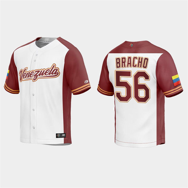 Mens Youth Venezuela #56 Silvino Bracho Venezuela Baseball 2023 World Baseball Classic Replica Jersey - White