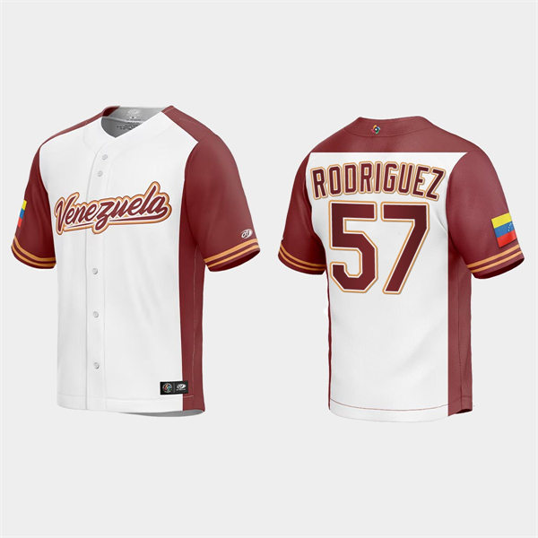 Mens Youth Venezuela #57 Eduardo Rodriguez Venezuela Baseball 2023 World Baseball Classic Replica Jersey - White