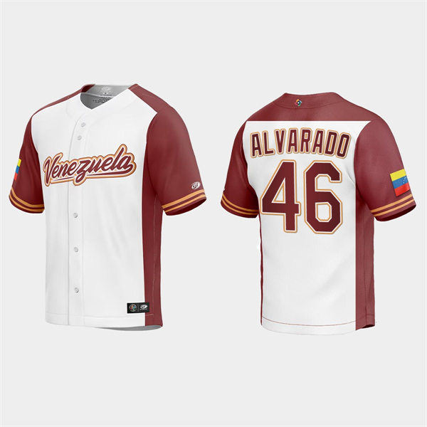 Mens Youth Venezuela #46 Jose Alvarado Venezuela Baseball 2023 World Baseball Classic Replica Jersey - White