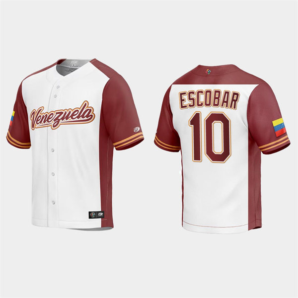 Mens Youth Venezuela #10 Eduardo Escobar Venezuela Baseball 2023 World Baseball Classic Replica Jersey - White