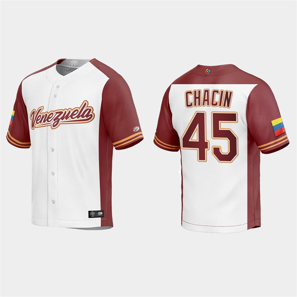 Mens Youth Venezuela #45 Jhoulys Chacin Venezuela Baseball 2023 World Baseball Classic Replica Jersey - White