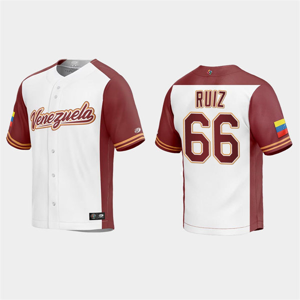 Mens Youth Venezuela #66 Jose Ruiz Venezuela Baseball 2023 World Baseball Classic Replica Jersey - White
