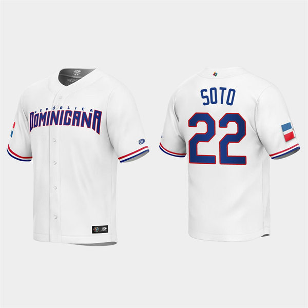 Mens Youth Dominican Republic #22 Juan Soto 2023 World Baseball Classic Replica Jersey - White