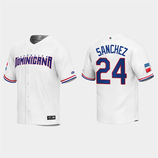 Mens Youth Dominican Republic #24 Gary Sanchez 2023 World Baseball Classic Replica Jersey - White