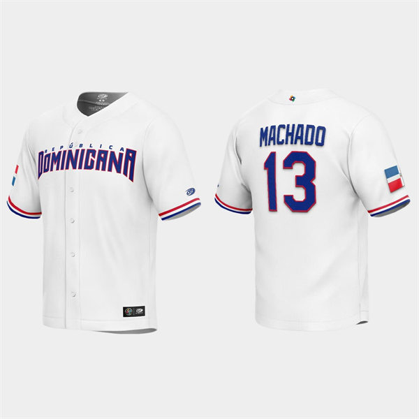 Mens Youth Dominican Republic #13 Manny Machado 2023 World Baseball Classic Replica Jersey - White
