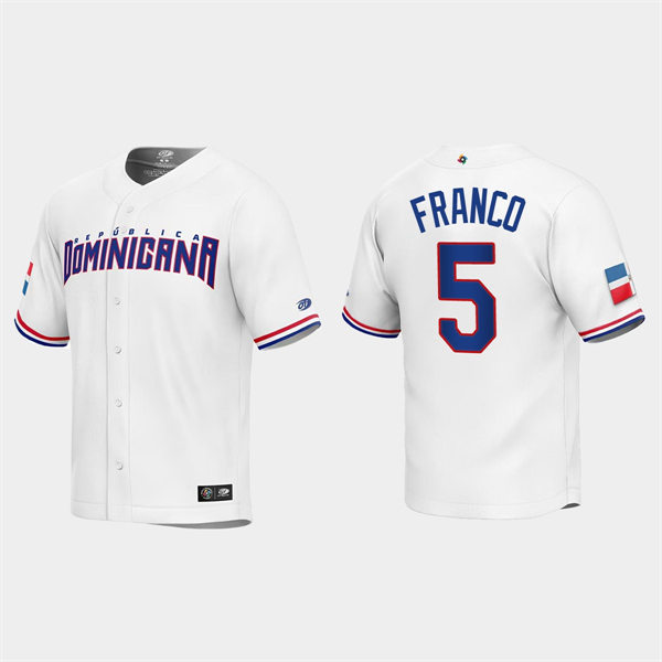 Mens Youth Dominican Republic #5 Wander Franco 2023 World Baseball Classic Replica Jersey - White