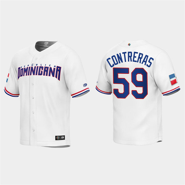 Mens Youth Dominican Republic #59 Roansy Contreras 2023 World Baseball Classic Replica Jersey - White