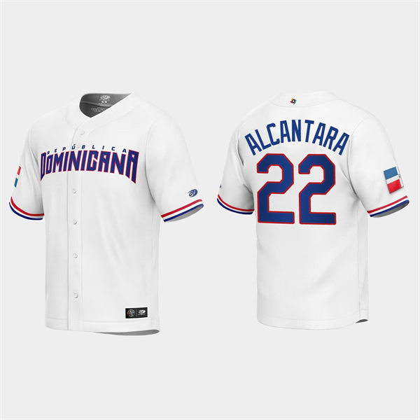 Mens Youth Dominican Republic #22 Sandy Alcantara 2023 World Baseball Classic Replica Jersey - White