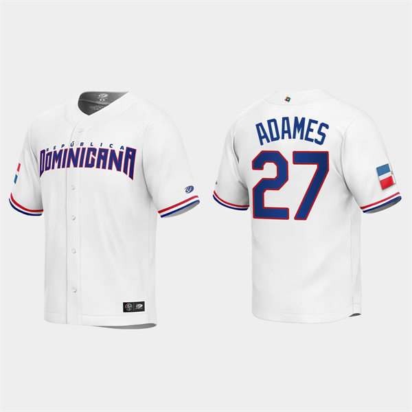 Mens Youth Dominican Republic #27 Willy Adames 2023 World Baseball Classic Replica Jersey - White
