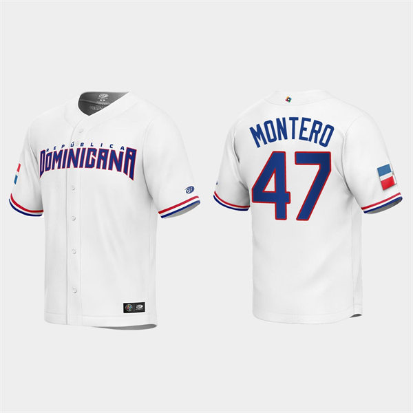 Mens Youth Dominican Republic #47 Rafael Montero 2023 World Baseball Classic Replica Jersey - White