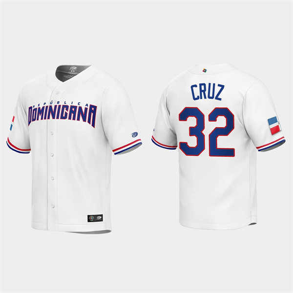 Mens Youth Dominican Republic #32 Nelson Cruz 2023 World Baseball Classic Replica Jersey - White