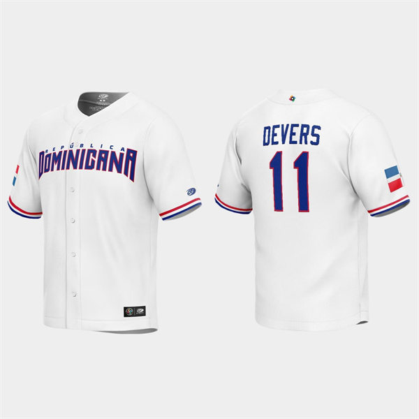 Mens Youth Dominican Republic #11 Rafael Devers 2023 World Baseball Classic Replica Jersey - White