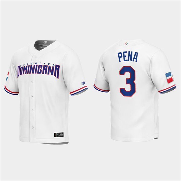 Mens Youth Dominican Republic #3 Jeremy Pena 2023 World Baseball Classic Replica Jersey - White