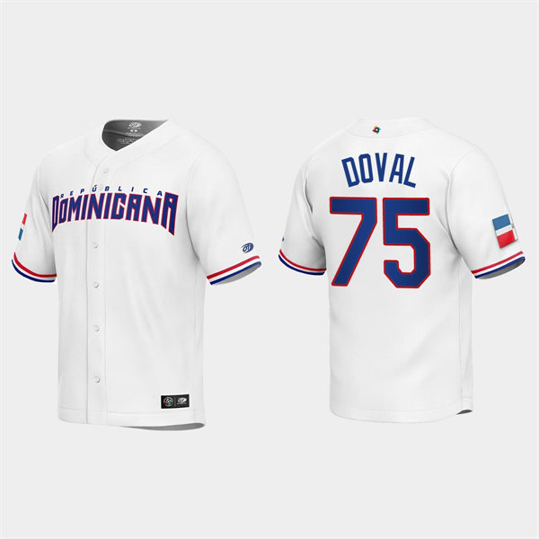 Mens Youth Dominican Republic #75 Camilo Doval 2023 World Baseball Classic Replica Jersey - White
