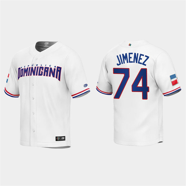 Mens Youth Dominican Republic #74 Eloy Jimenez 2023 World Baseball Classic Replica Jersey - White