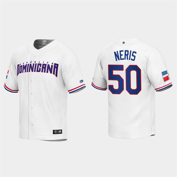 Mens Youth Dominican Republic #50 Hector Neris 2023 World Baseball Classic Replica Jersey - White