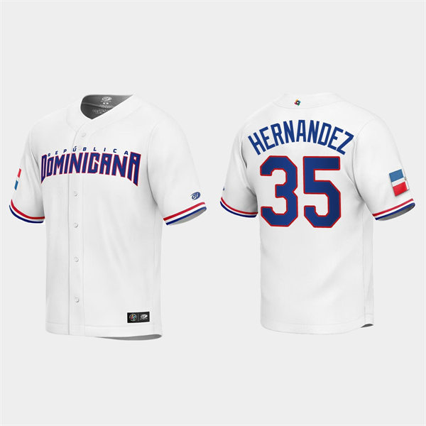 Mens Youth Dominican Republic #35 Teoscar Hernandez 2023 World Baseball Classic Replica Jersey - White