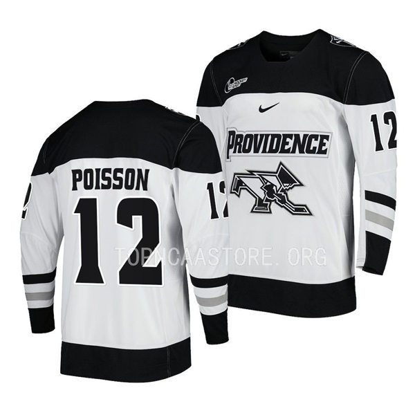 Mens Youth Providence Friars #12 Nick Poisson Nike White College Hockey Game Jersey