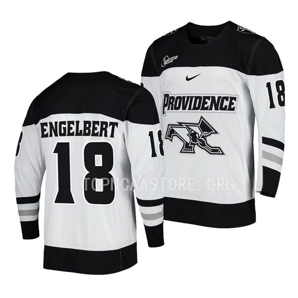 Mens Youth Providence Friars #18 Jamie Engelbert Nike White College Hockey Game Jersey