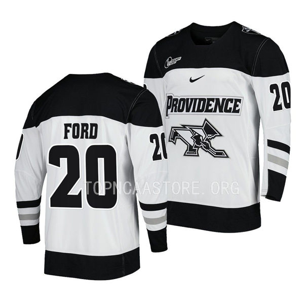 Mens Youth Providence Friars #20 Parker Ford Nike White College Hockey Game Jersey