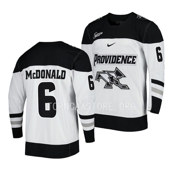 Mens Youth Providence Friars #6 Cam McDonald Nike White College Hockey Game Jersey